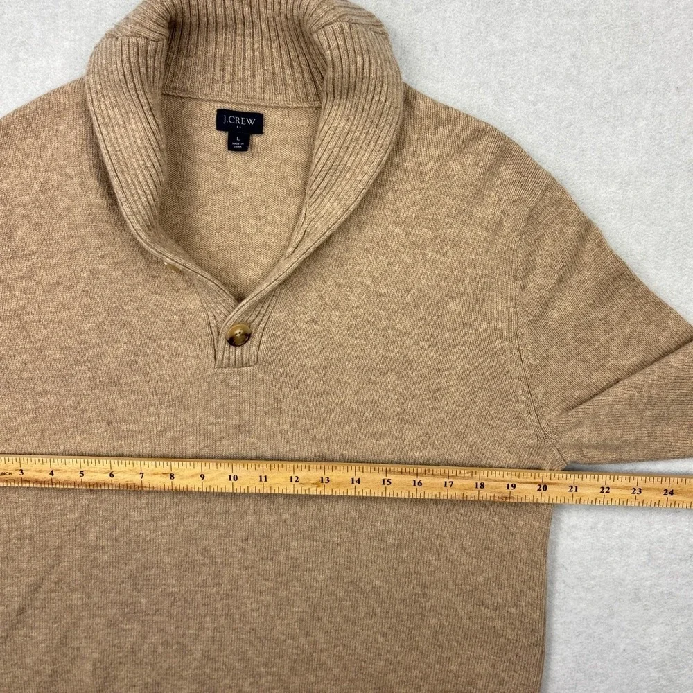 J.Crew Shawl Collar Sweater Mens Large L Heathered Tan Lambs Wool Blend Pullover